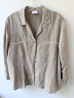 Click vintage 100% linen lagenlook button down shirt jacket